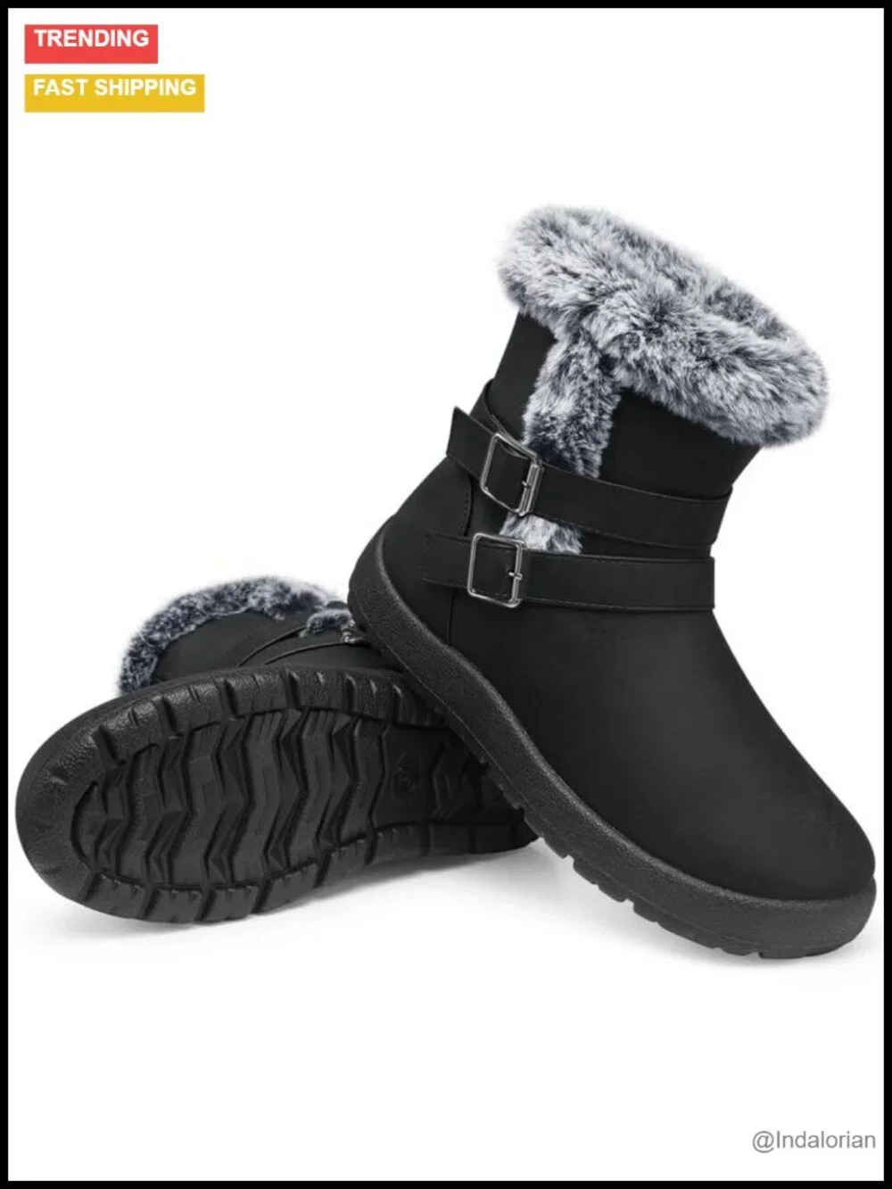 Fur Lined Waterproof Snow Boots Ankle Booties with Side Zipper Non-Slip Sole
